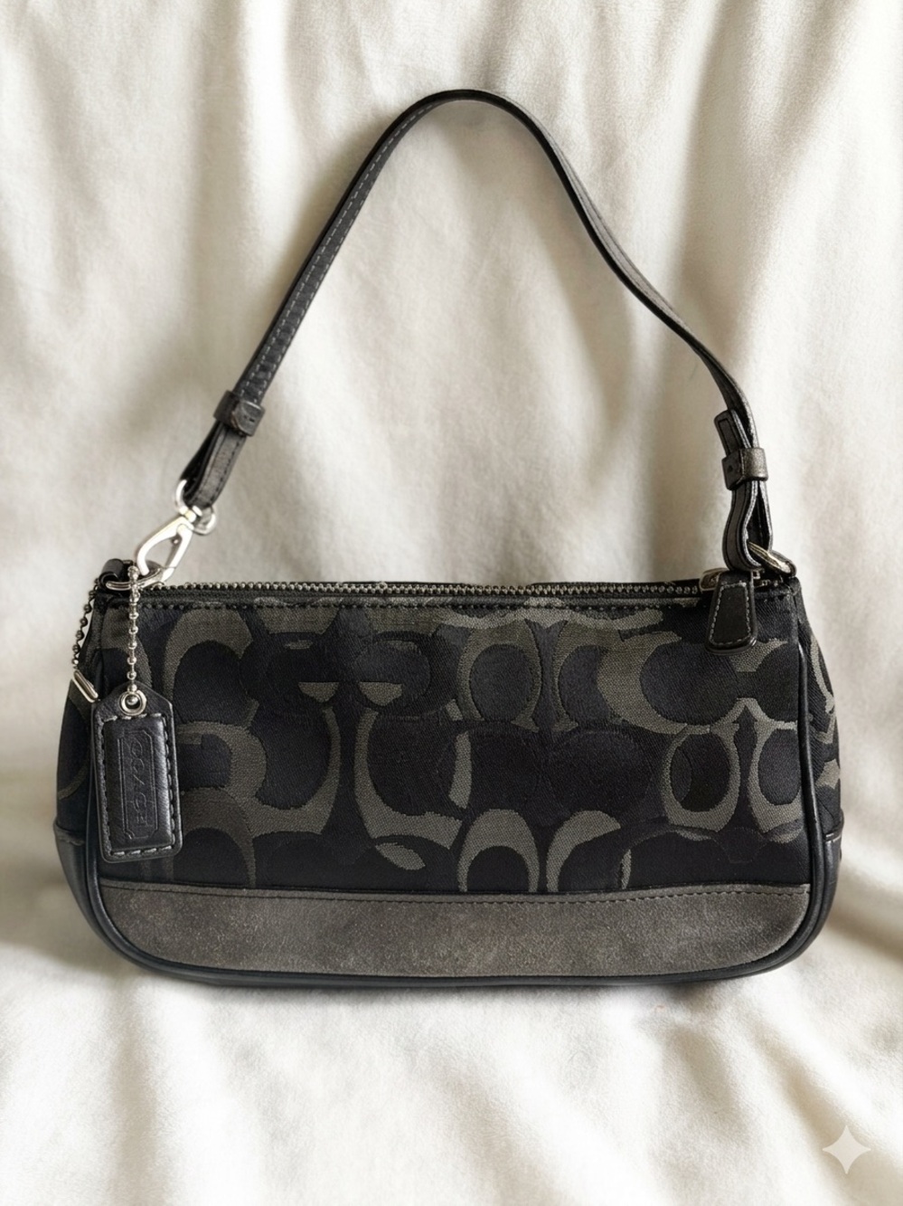 Coach Signature Demi Pouch Baguette 7027 Vintage Black Canvas Shoulder Bag Y2K